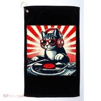 Retro Funny Dj Cat Disco Sound Tech Headphone Music Kitten Golf Towel thumb 0