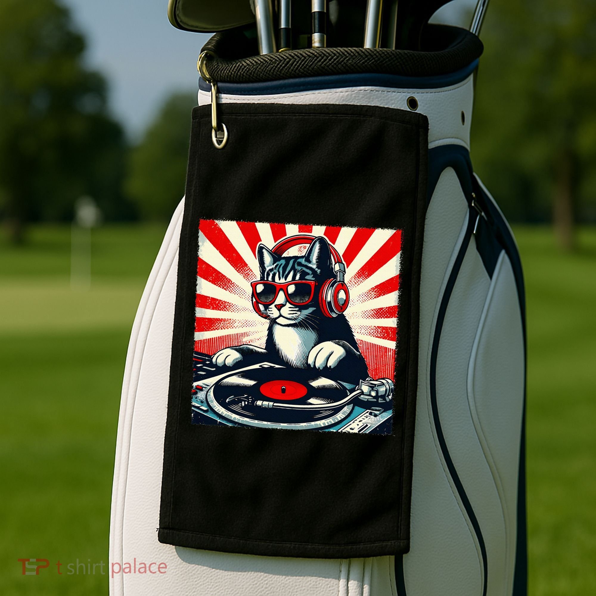 Retro Funny Dj Cat Disco Sound Tech Headphone Music Kitten Golf Towel