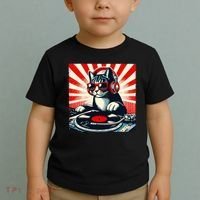 Retro Funny Dj Cat Disco Sound Tech Headphone Music Kitten Toddler T-Shirt thumb 2