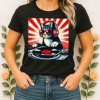 Retro Funny Dj Cat Disco Sound Tech Headphone Music Kitten Women's T-Shirt thumb 2