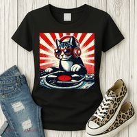 Retro Funny Dj Cat Disco Sound Tech Headphone Music Kitten Women's T-Shirt thumb 3