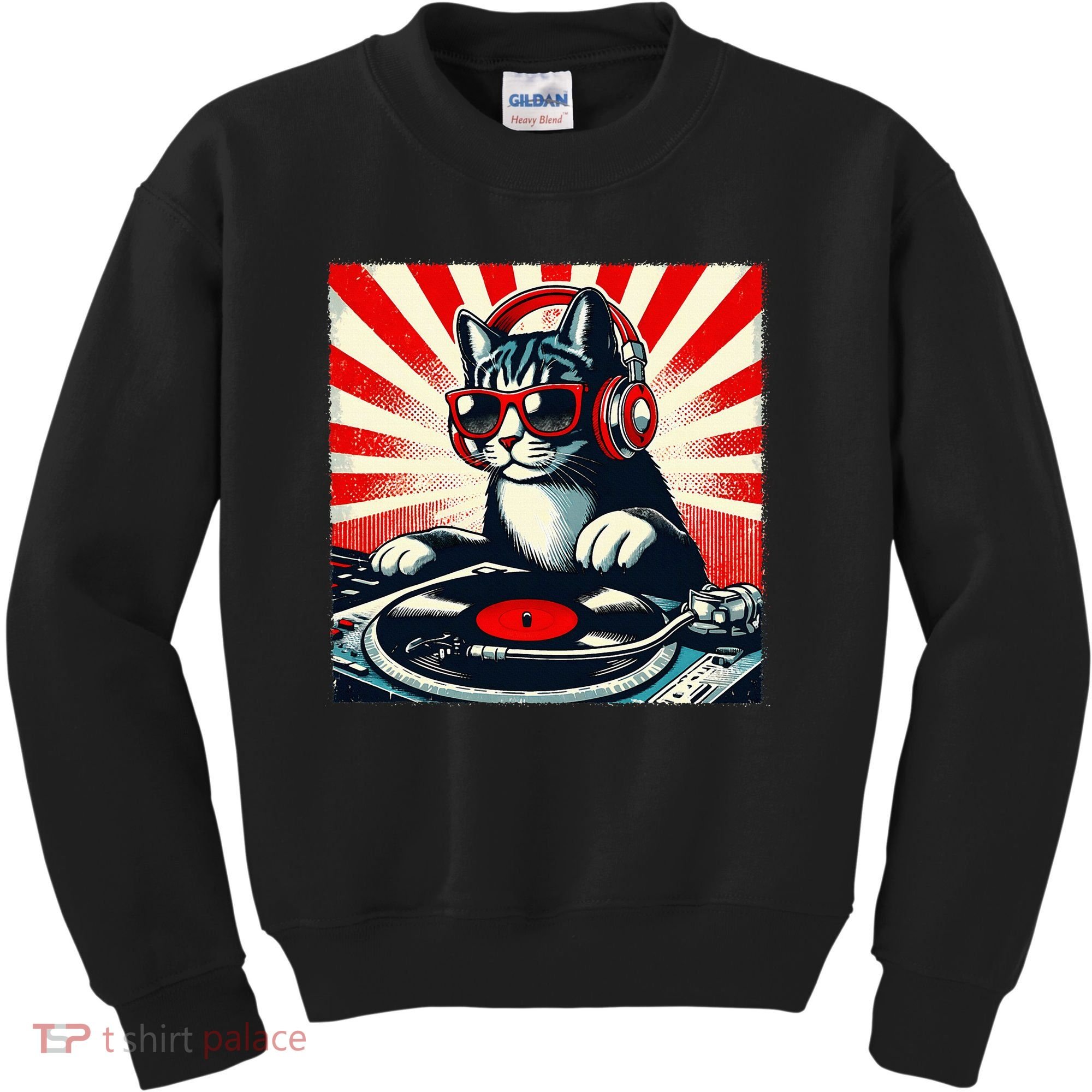 Retro Funny Dj Cat Disco Sound Tech Headphone Music Kitten Kids Sweatshirt