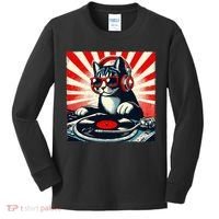 Retro Funny Dj Cat Disco Sound Tech Headphone Music Kitten Kids Long Sleeve Shirt thumb 0