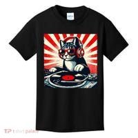 Retro Funny Dj Cat Disco Sound Tech Headphone Music Kitten Kids T-Shirt thumb 0