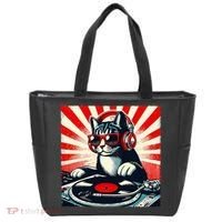 Retro Funny Dj Cat Disco Sound Tech Headphone Music Kitten Tote Bag thumb 0