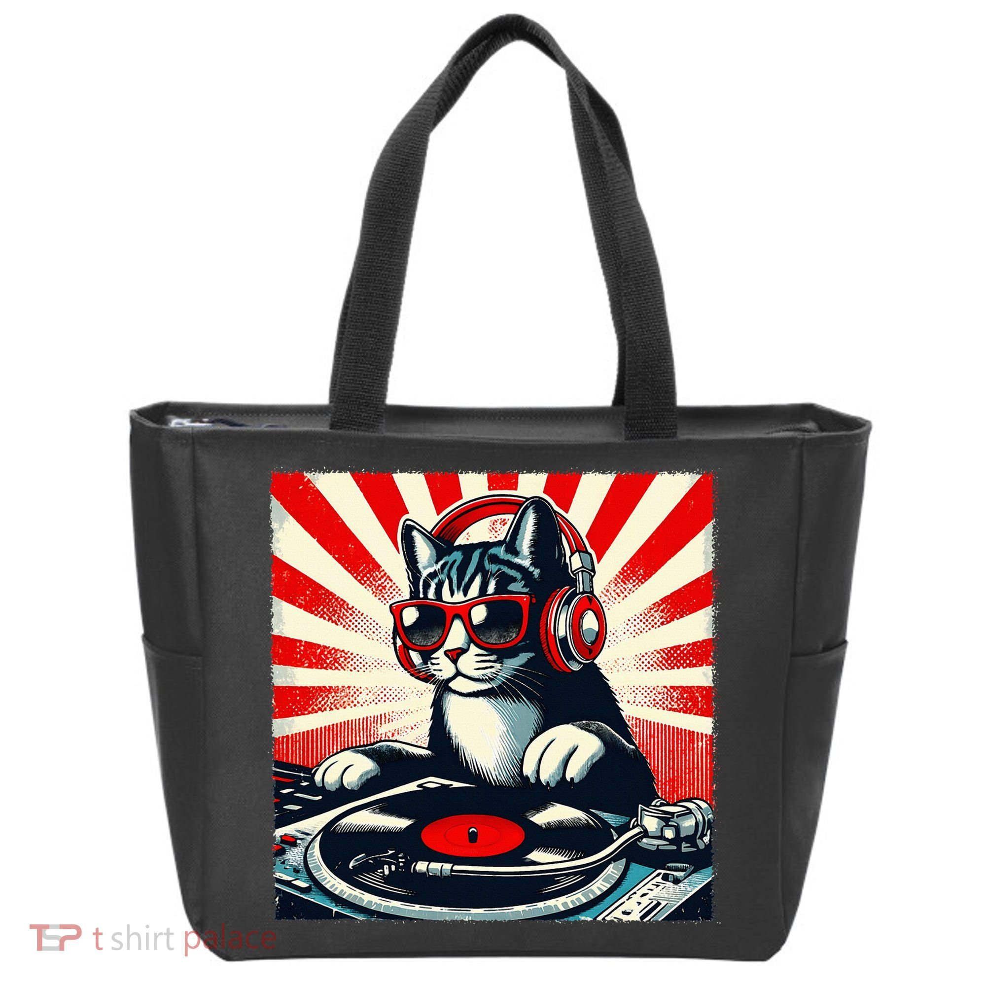 Retro Funny Dj Cat Disco Sound Tech Headphone Music Kitten Tote Bag