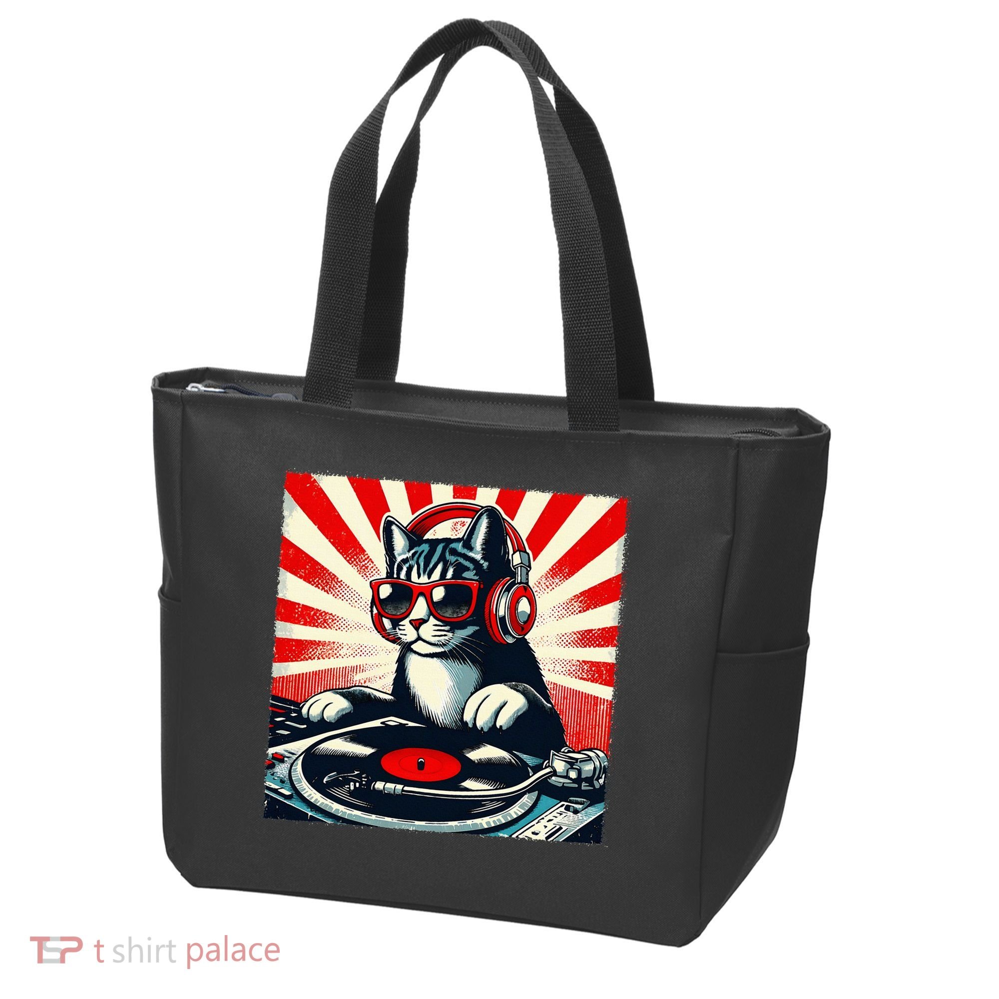 Retro Funny Dj Cat Disco Sound Tech Headphone Music Kitten Tote Bag