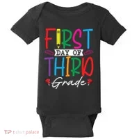 Retro First Day Of Third Grade Team Students Back To School Baby Bodysuit thumb 0