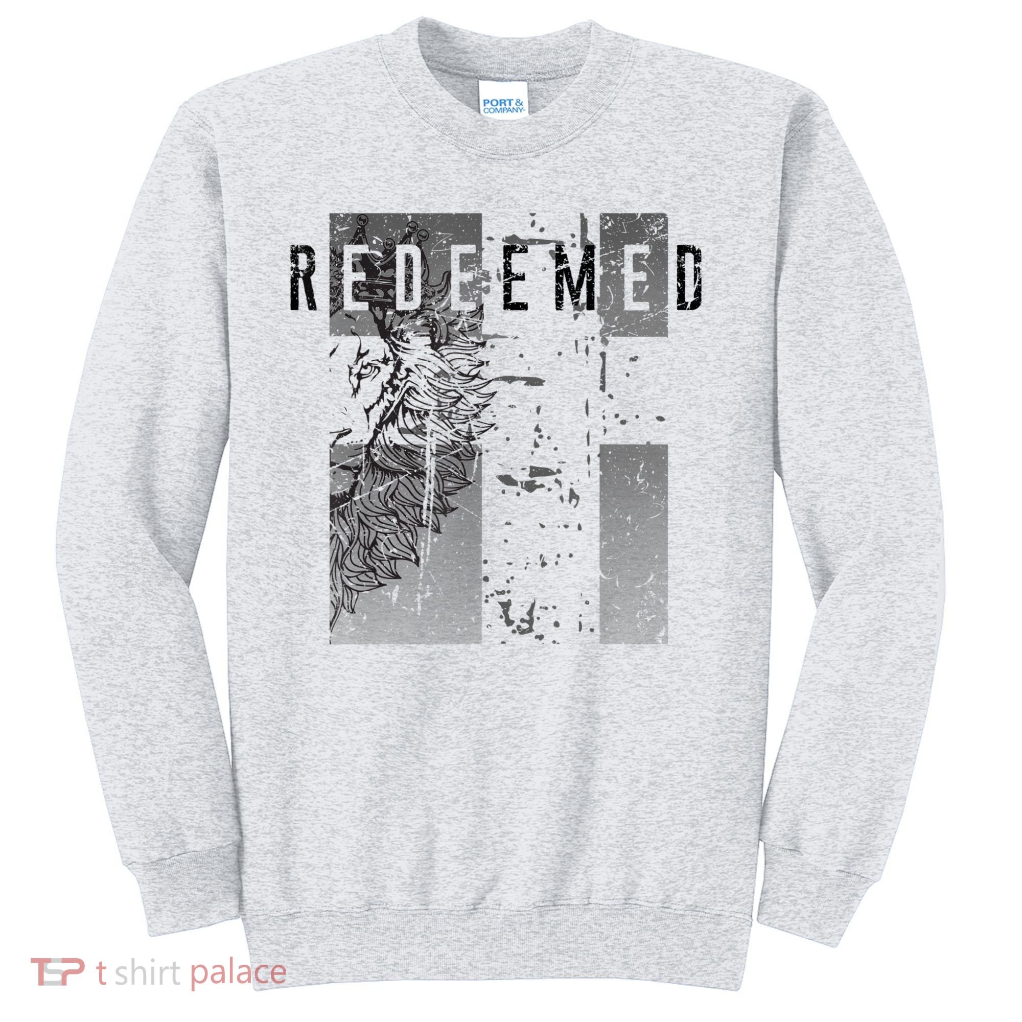 Redeemed Faded Distressed Grunge Lion With Cross Christian Sweatshirt