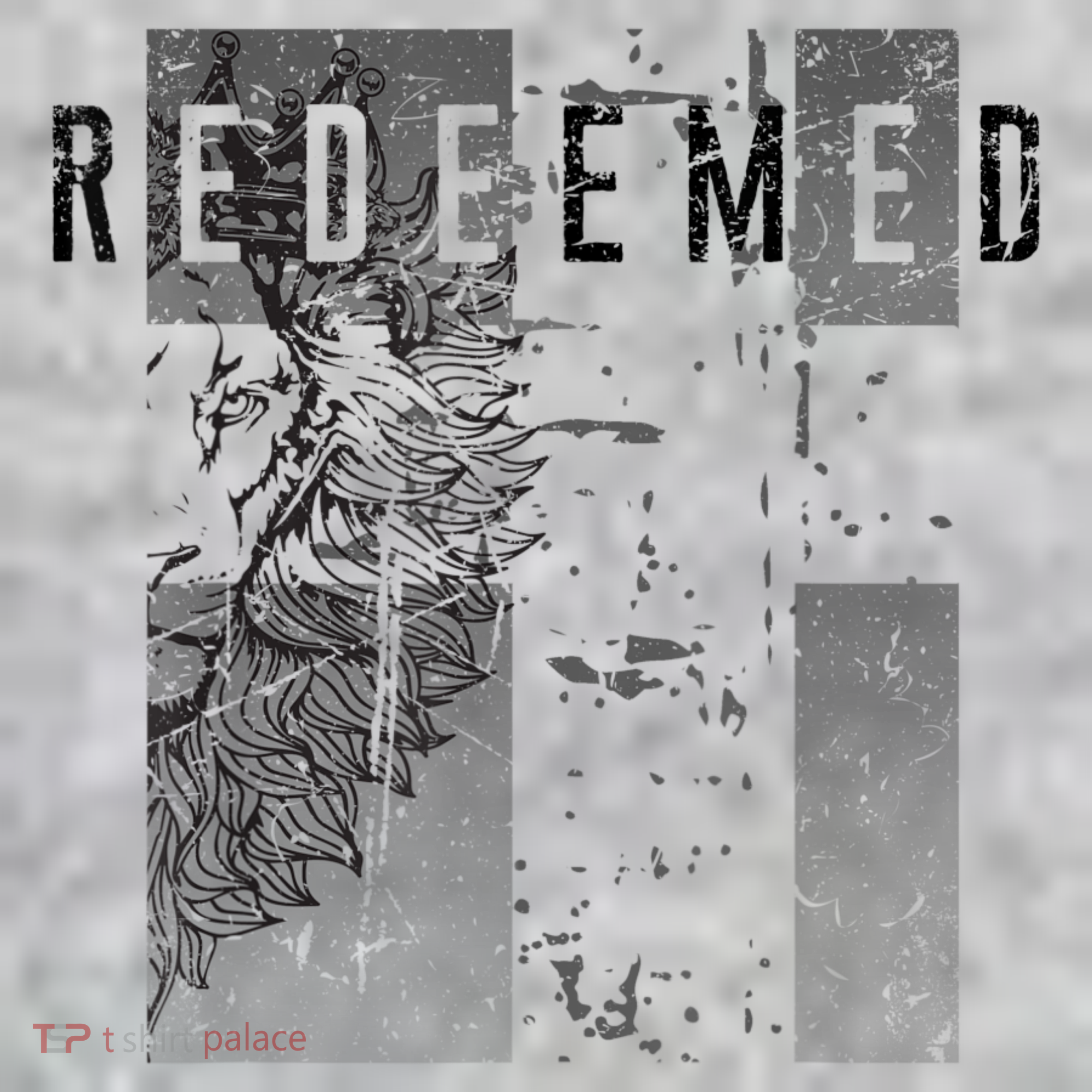 Redeemed Faded Distressed Grunge Lion With Cross Christian T-Shirt