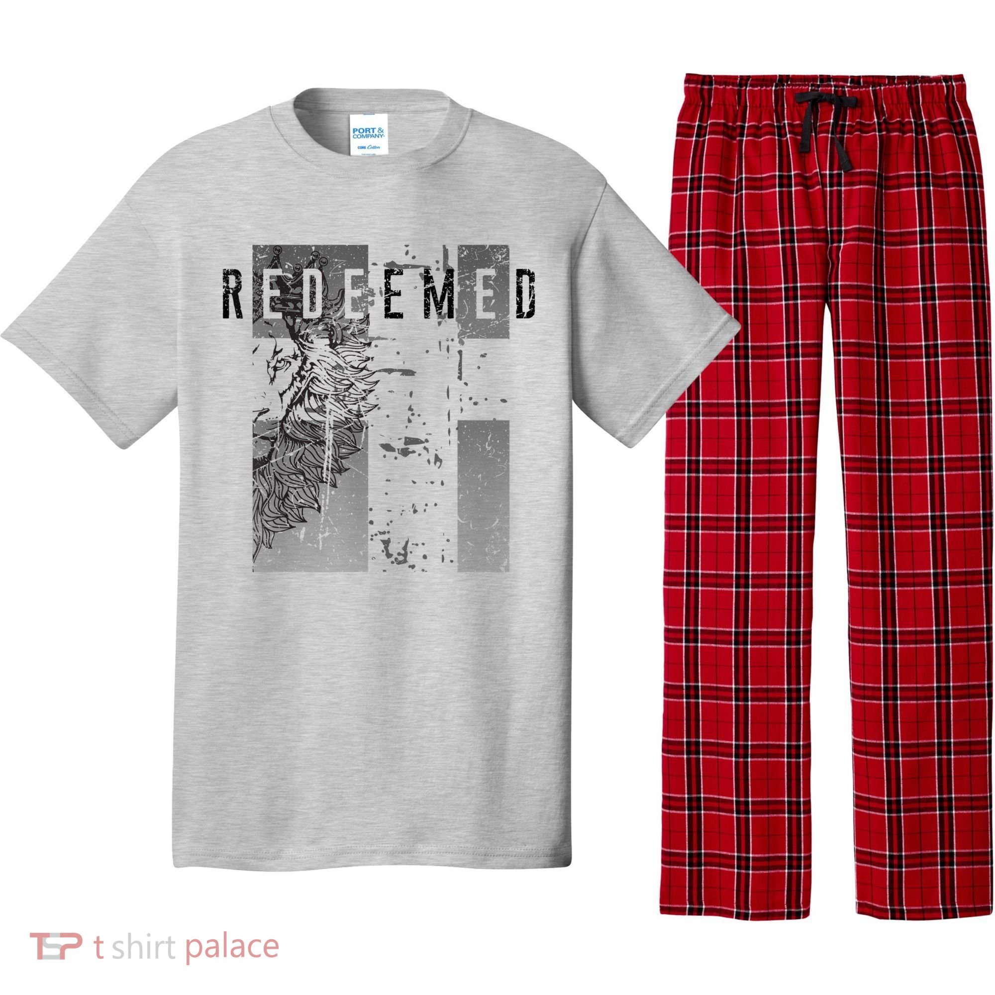 Redeemed Faded Distressed Grunge Lion With Cross Christian Pajama Set