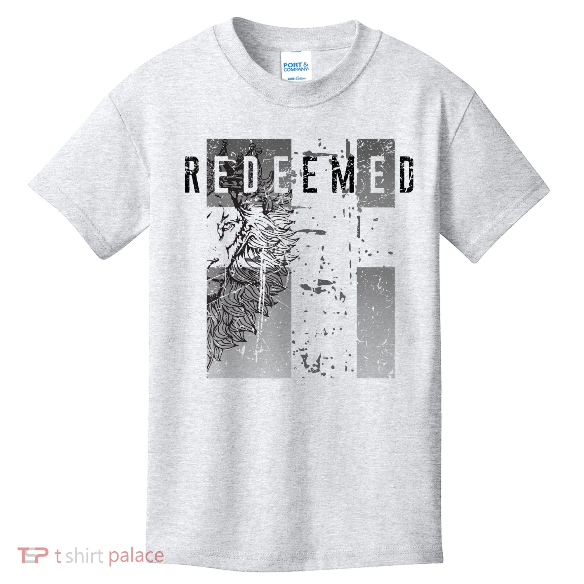 Redeemed Faded Distressed Grunge Lion With Cross Christian Kids T-Shirt
