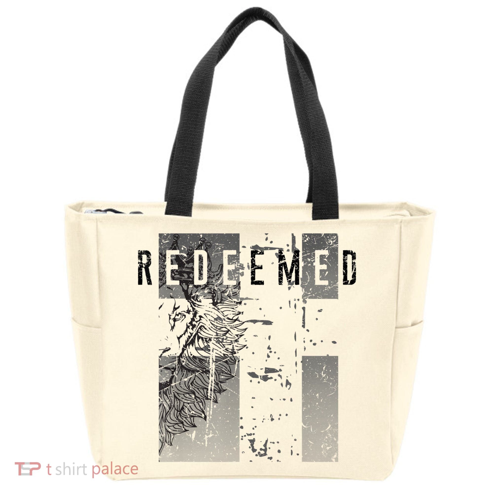 Redeemed Faded Distressed Grunge Lion With Cross Christian Tote Bag