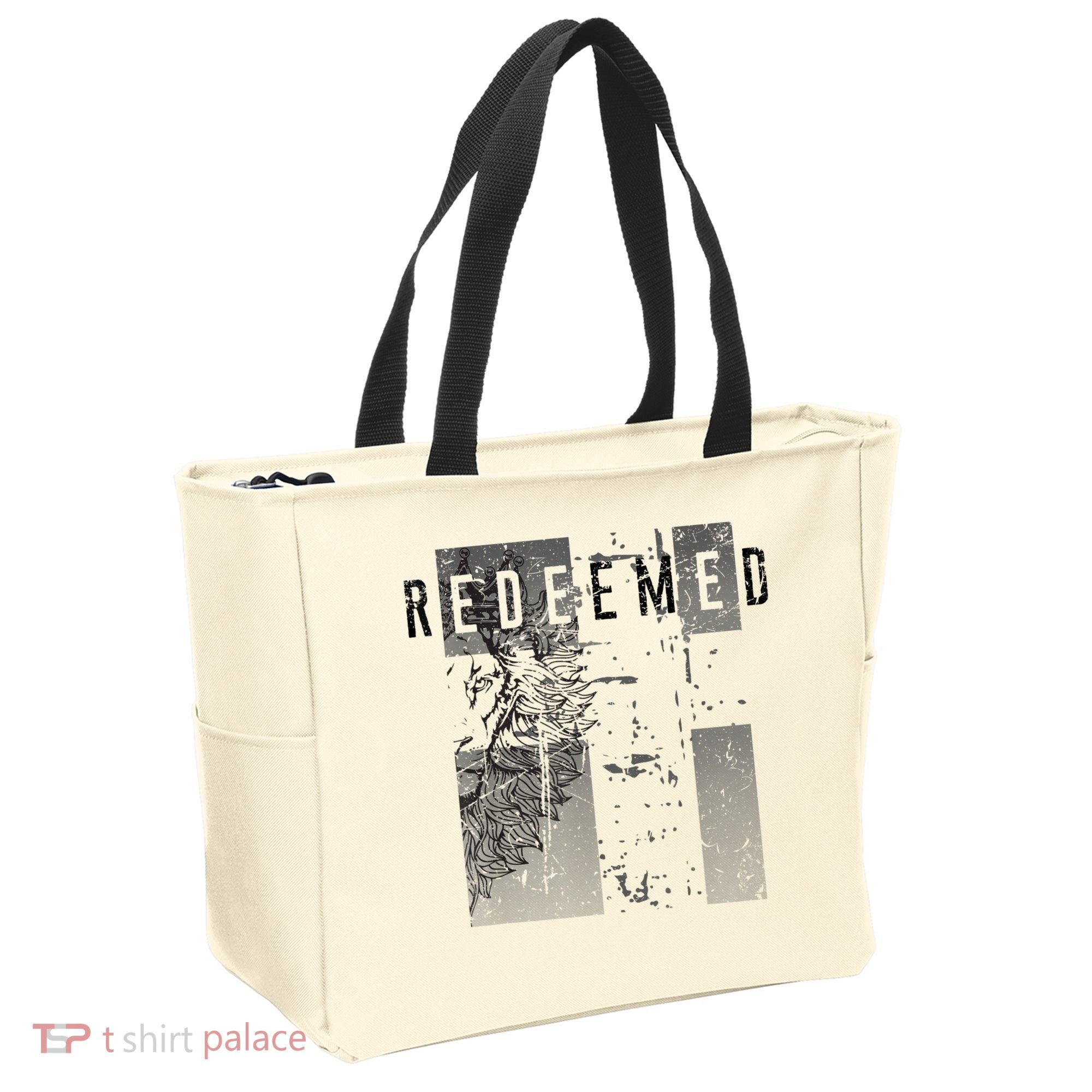 Redeemed Faded Distressed Grunge Lion With Cross Christian Tote Bag