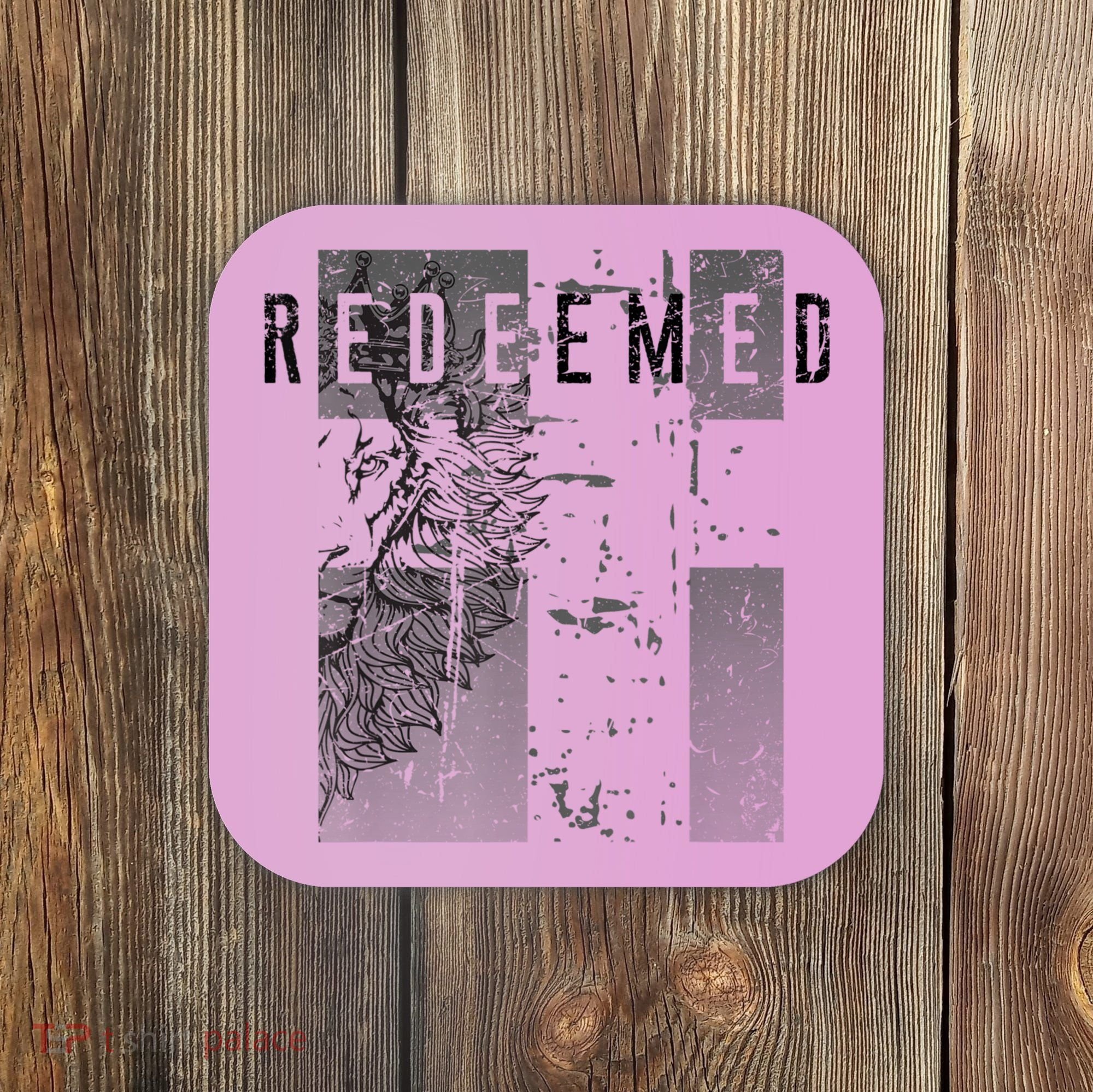 Redeemed Faded Distressed Grunge Lion With Cross Christian Coaster