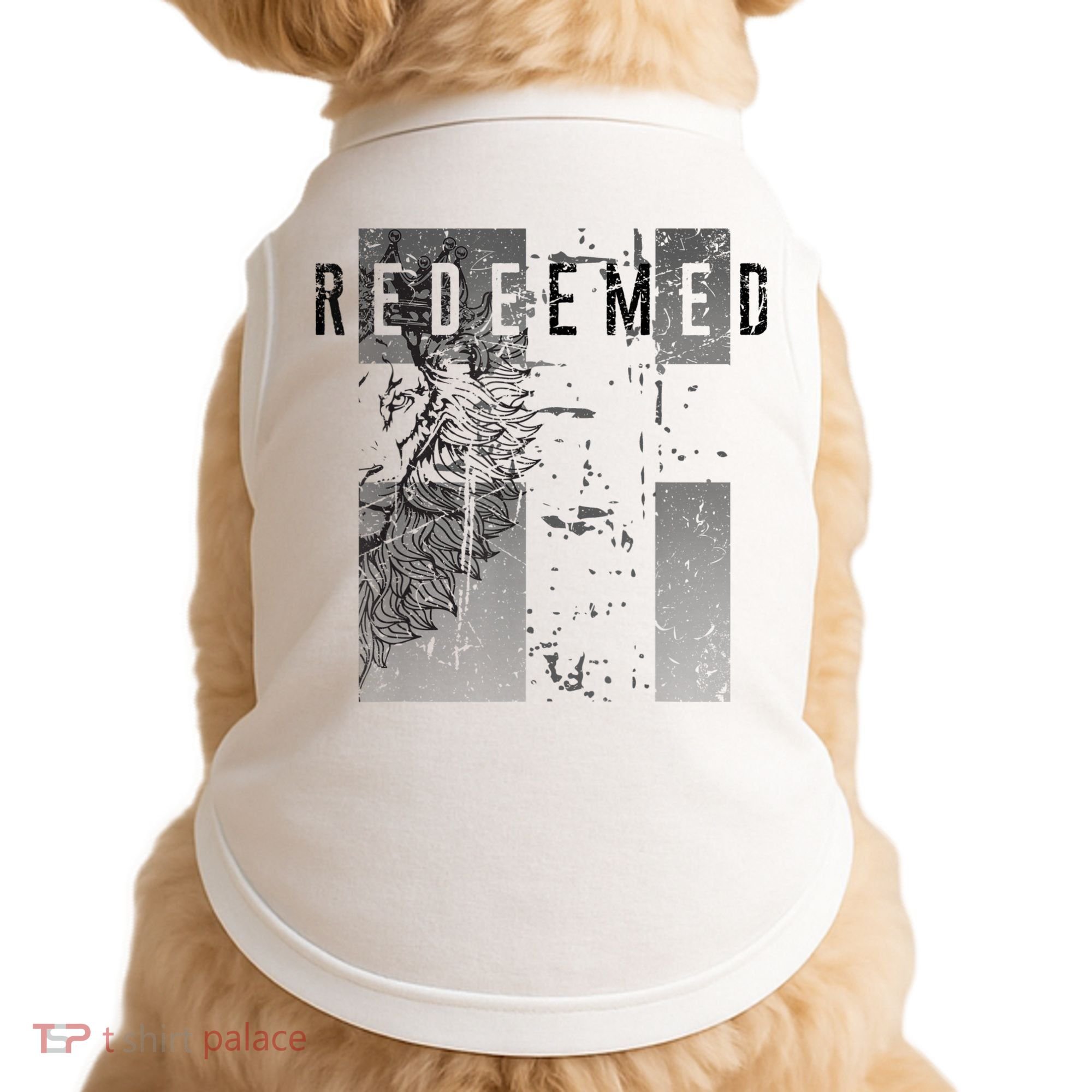 Redeemed Faded Distressed Grunge Lion With Cross Christian Doggie Tank