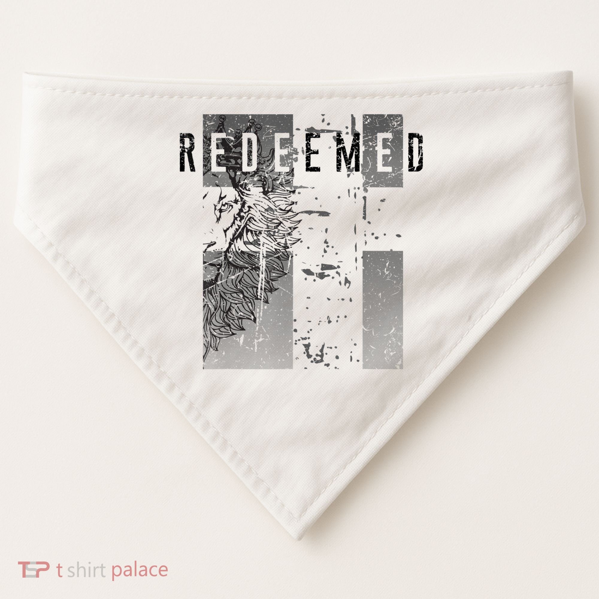 Redeemed Faded Distressed Grunge Lion With Cross Christian USA-Made Doggie Bandana