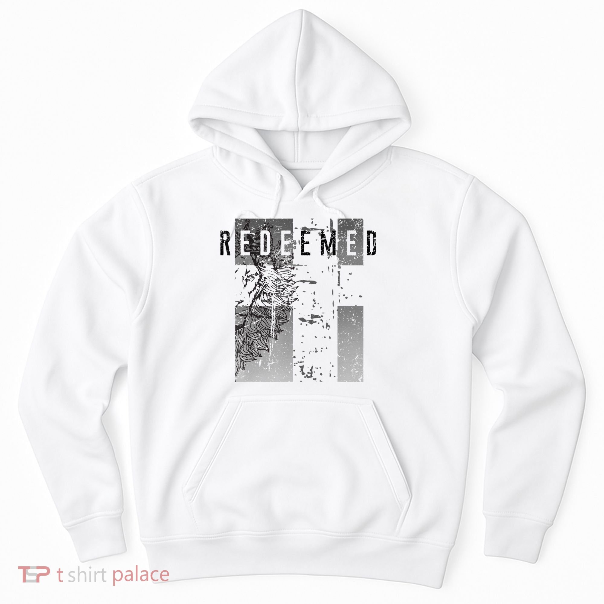 Redeemed Faded Distressed Grunge Lion With Cross Christian Hoodie