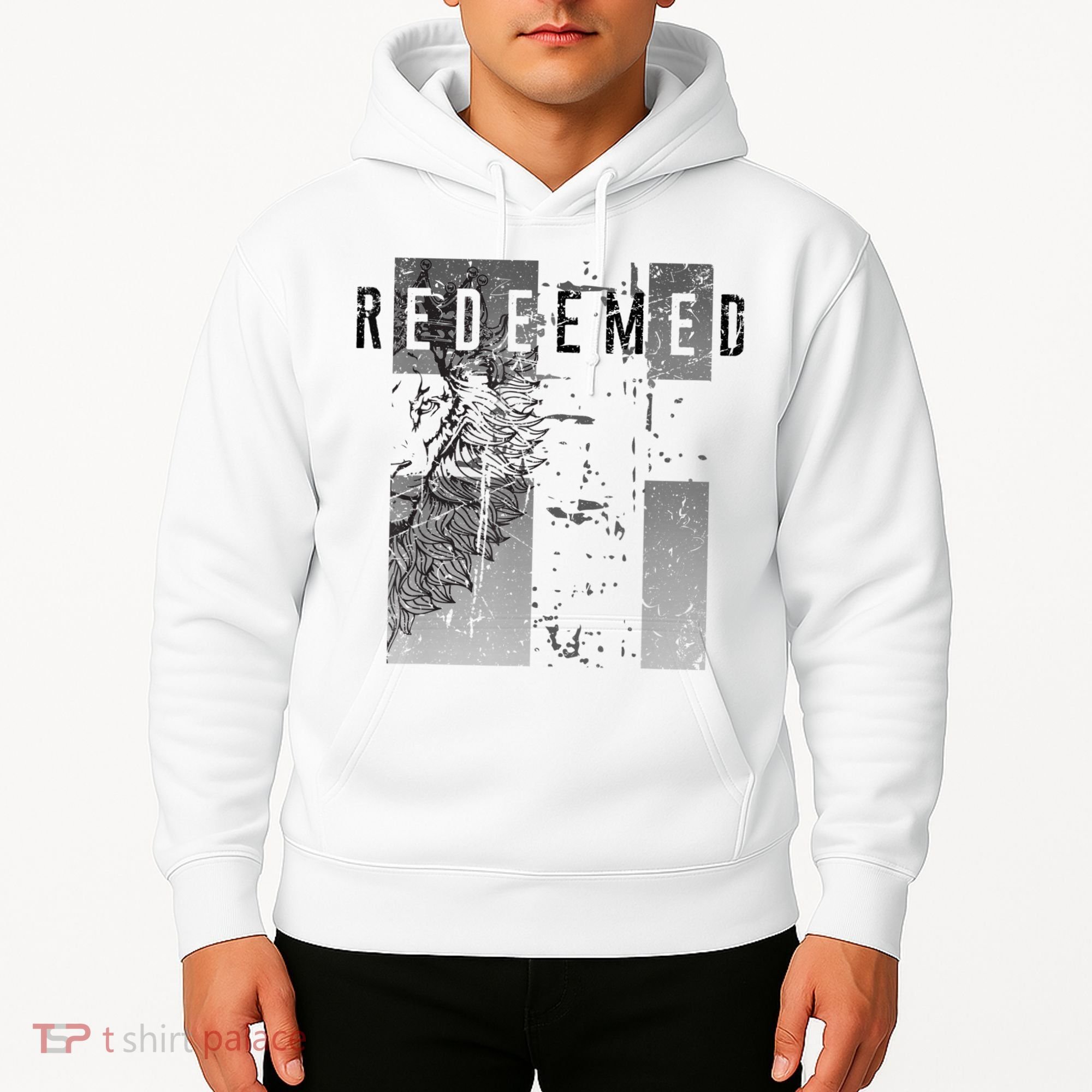 Redeemed Faded Distressed Grunge Lion With Cross Christian Hoodie