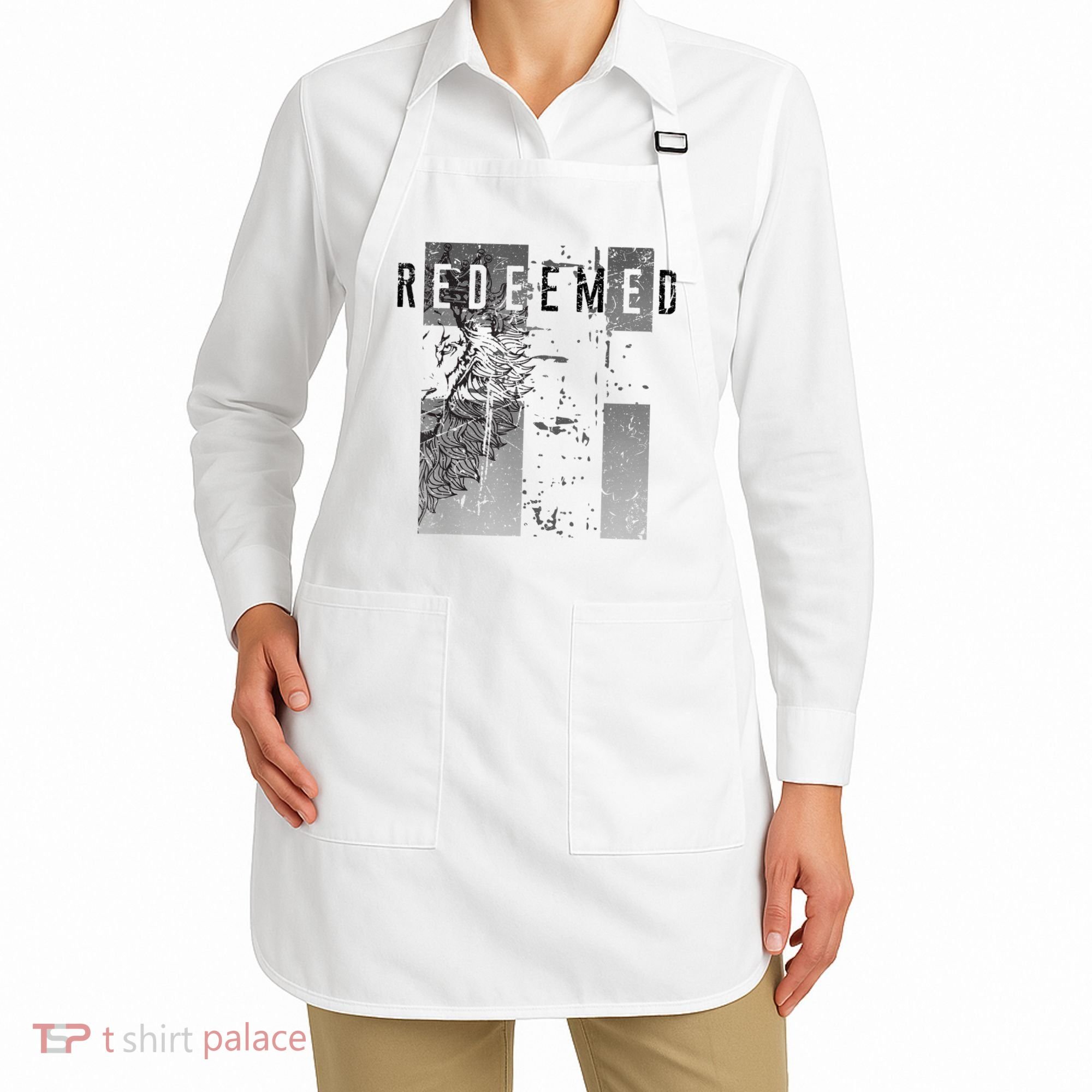 Redeemed Faded Distressed Grunge Lion With Cross Christian Apron