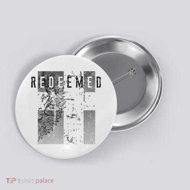 Redeemed Faded Distressed Grunge Lion With Cross Christian Button