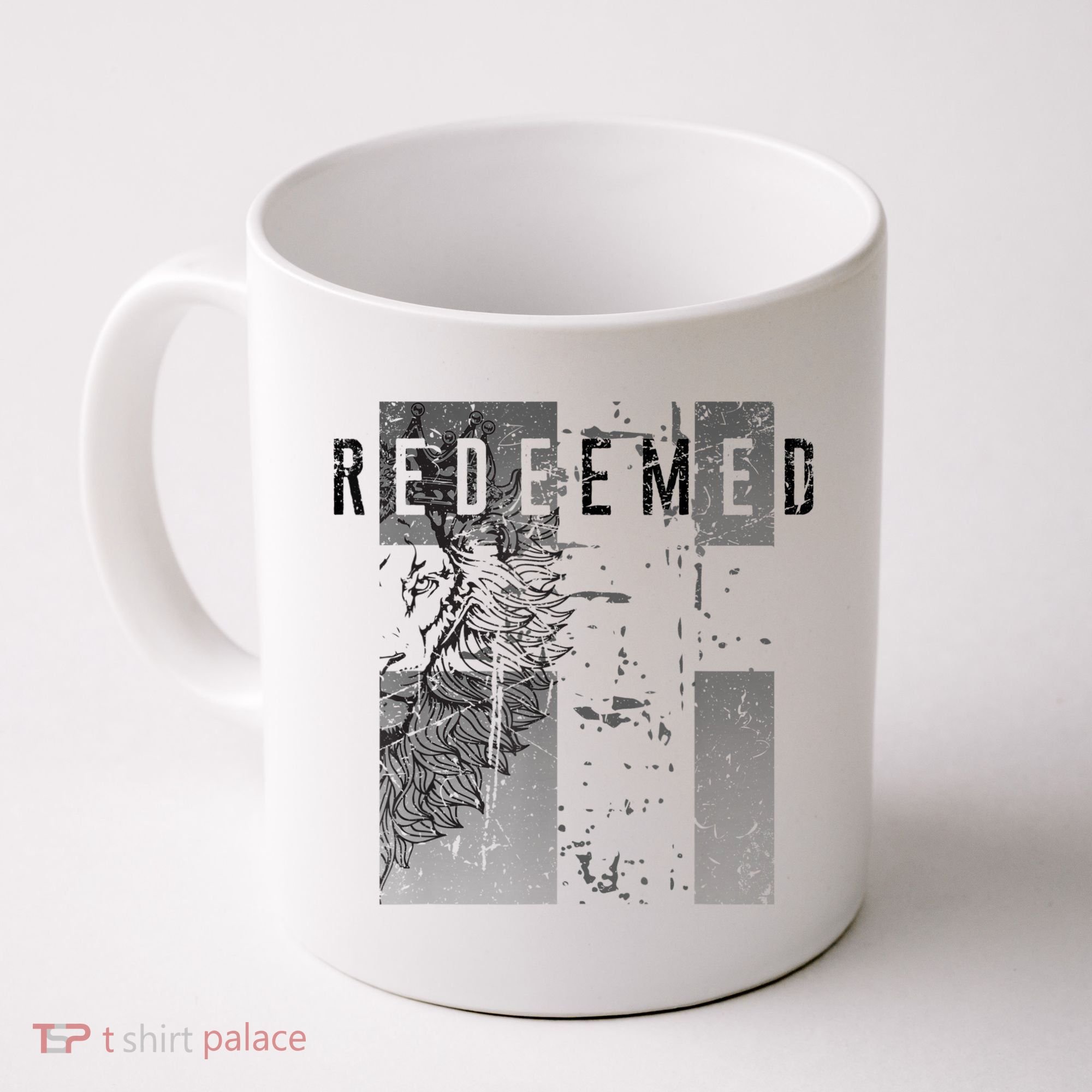 Redeemed Faded Distressed Grunge Lion With Cross Christian Coffee Mug