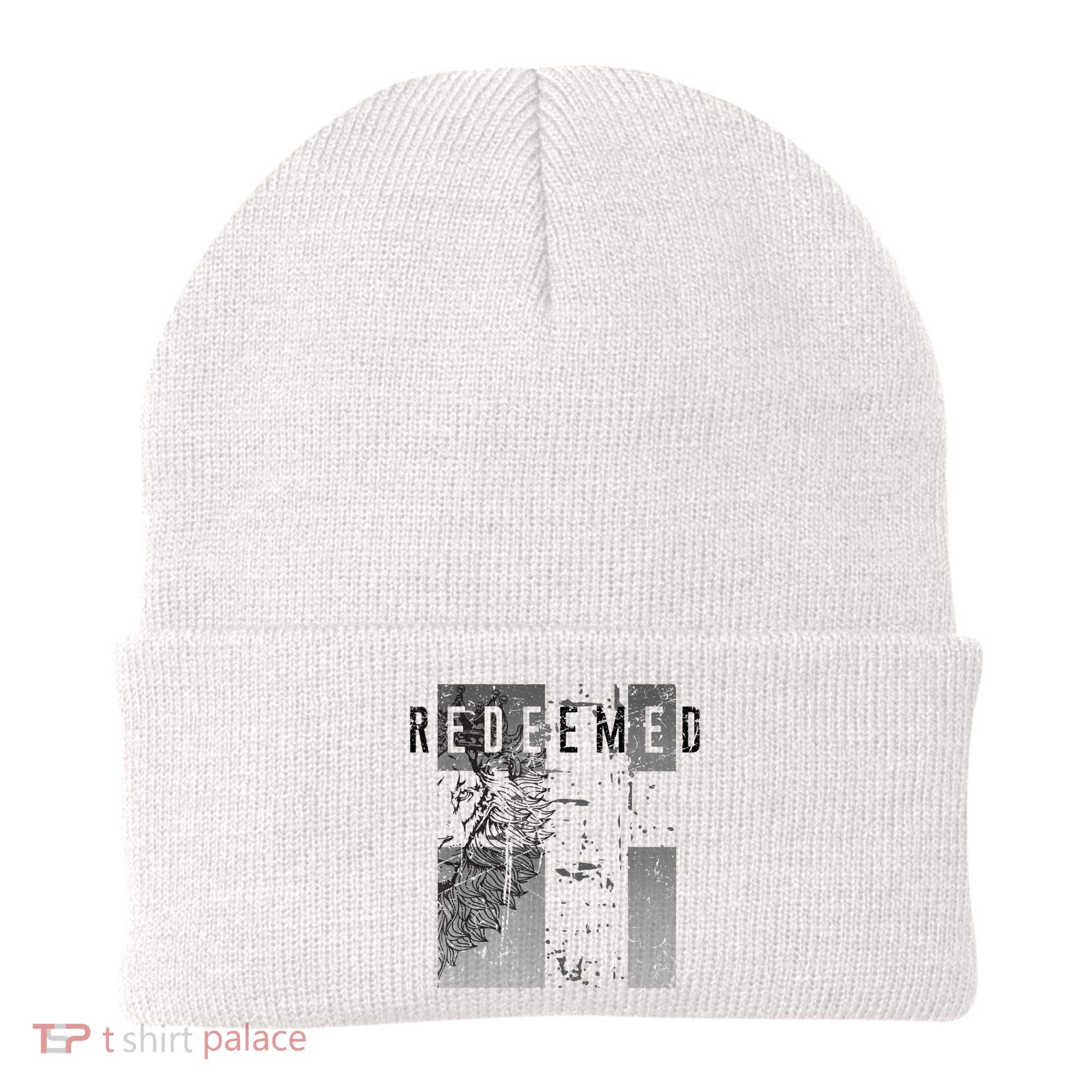 Redeemed Faded Distressed Grunge Lion With Cross Christian Beanie