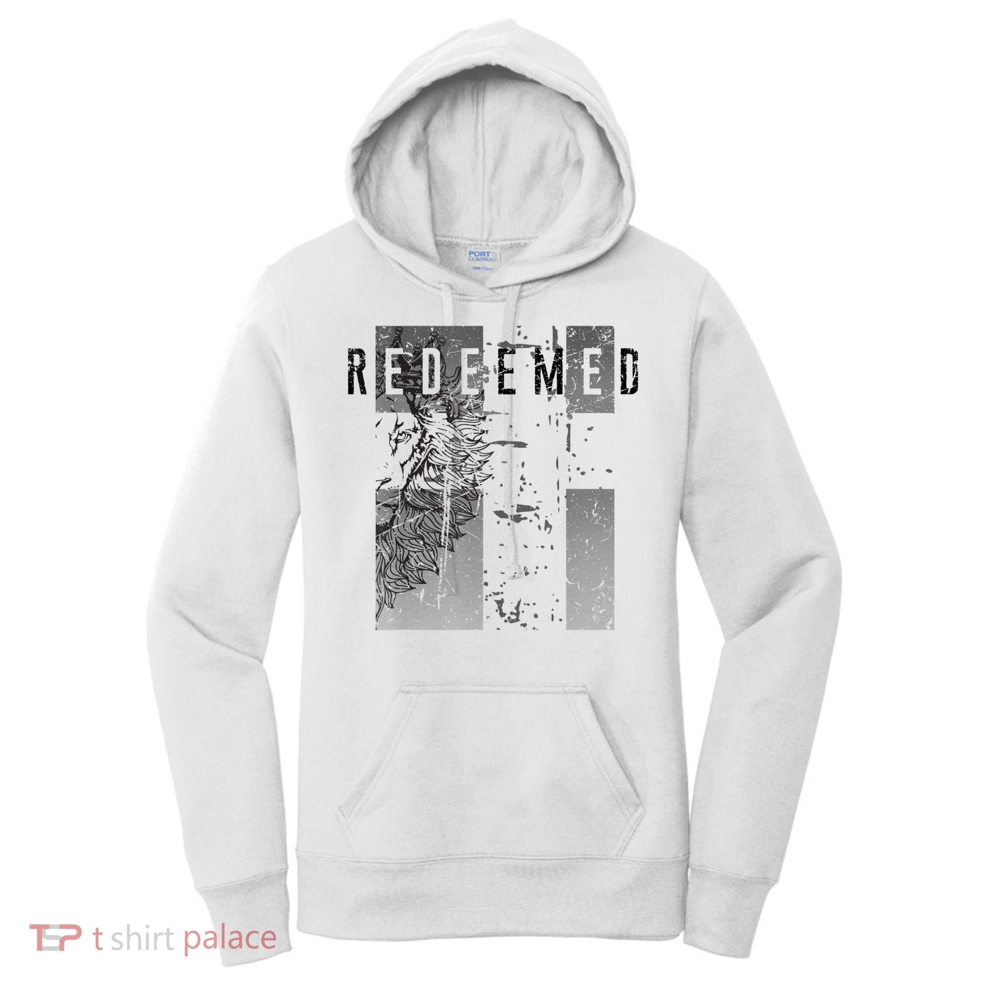 Redeemed Faded Distressed Grunge Lion With Cross Christian Women's Hoodie