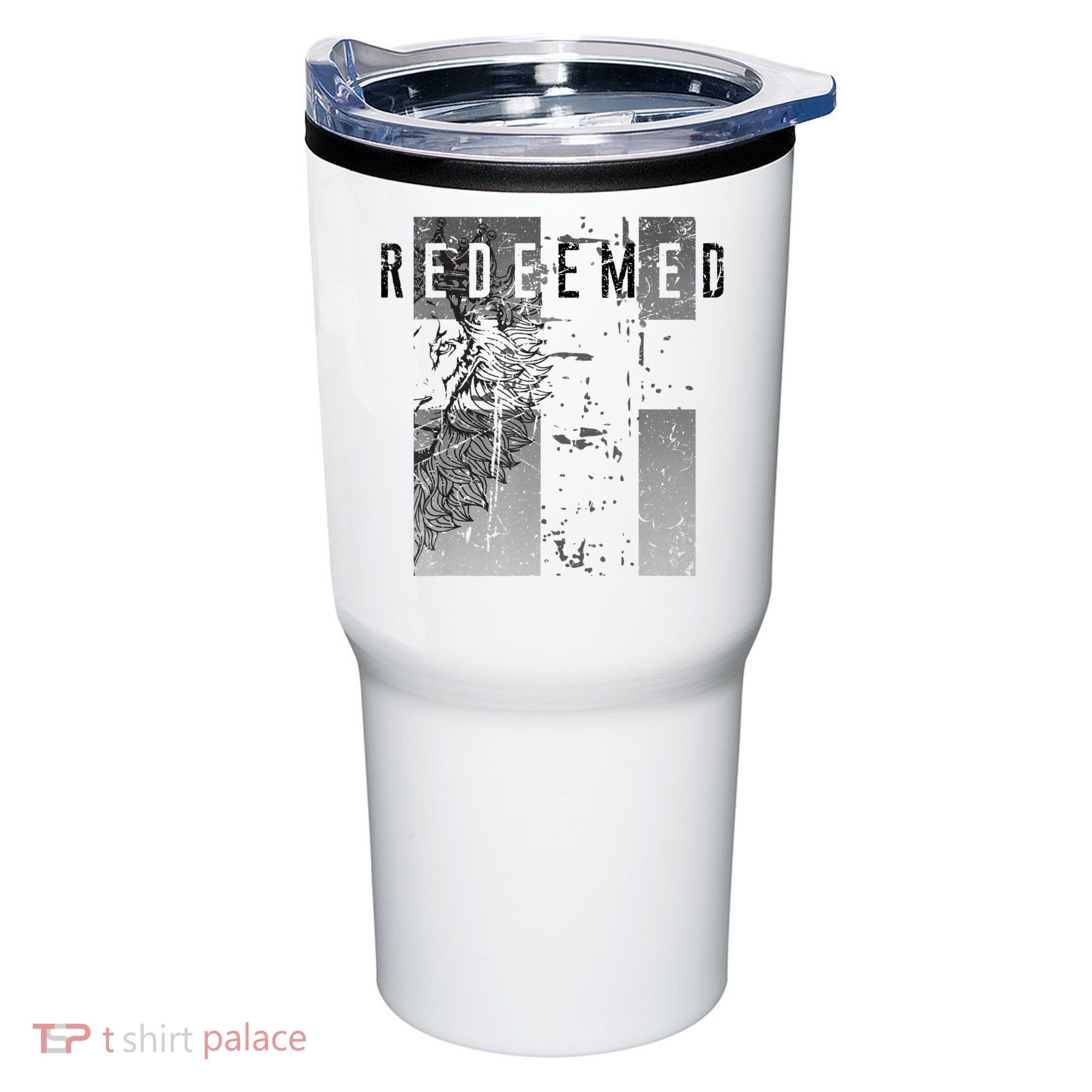 Redeemed Faded Distressed Grunge Lion With Cross Christian Tumbler