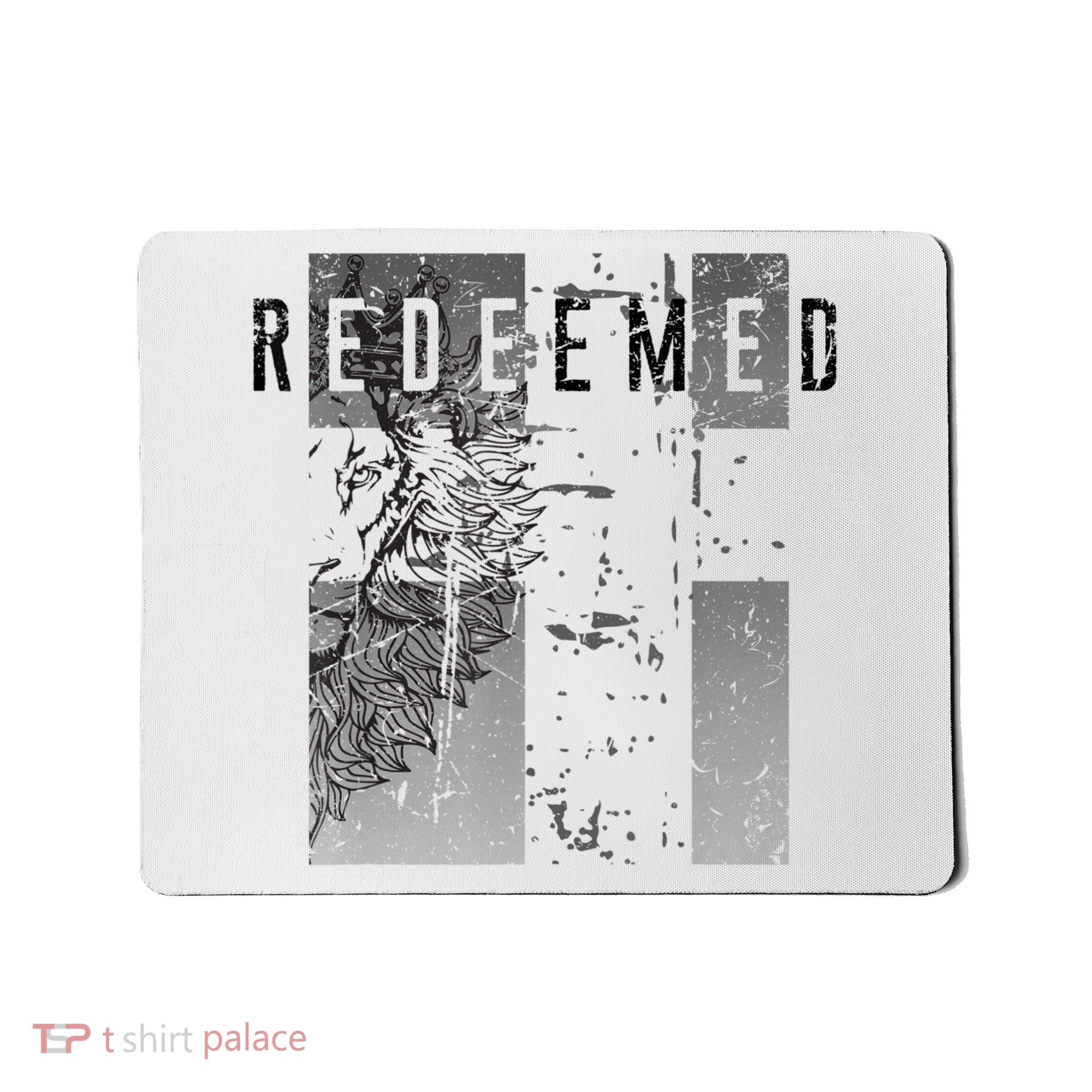 Redeemed Faded Distressed Grunge Lion With Cross Christian Mousepad