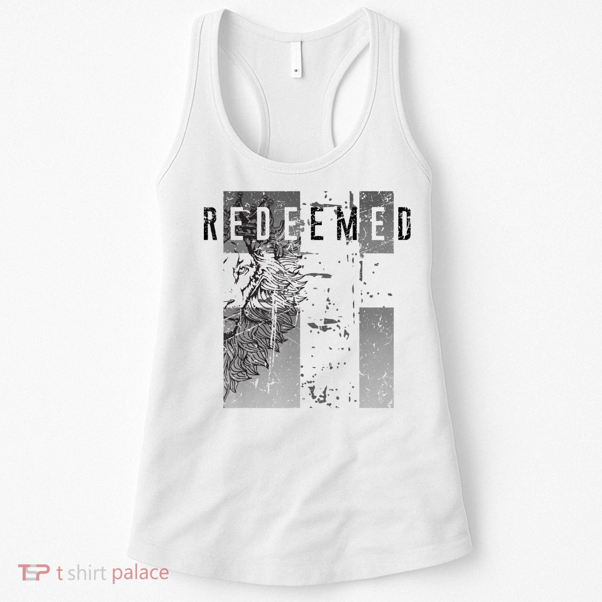Redeemed Faded Distressed Grunge Lion With Cross Christian Women's Tank Top