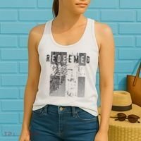 Redeemed Faded Distressed Grunge Lion With Cross Christian Women's Tank Top thumb 2