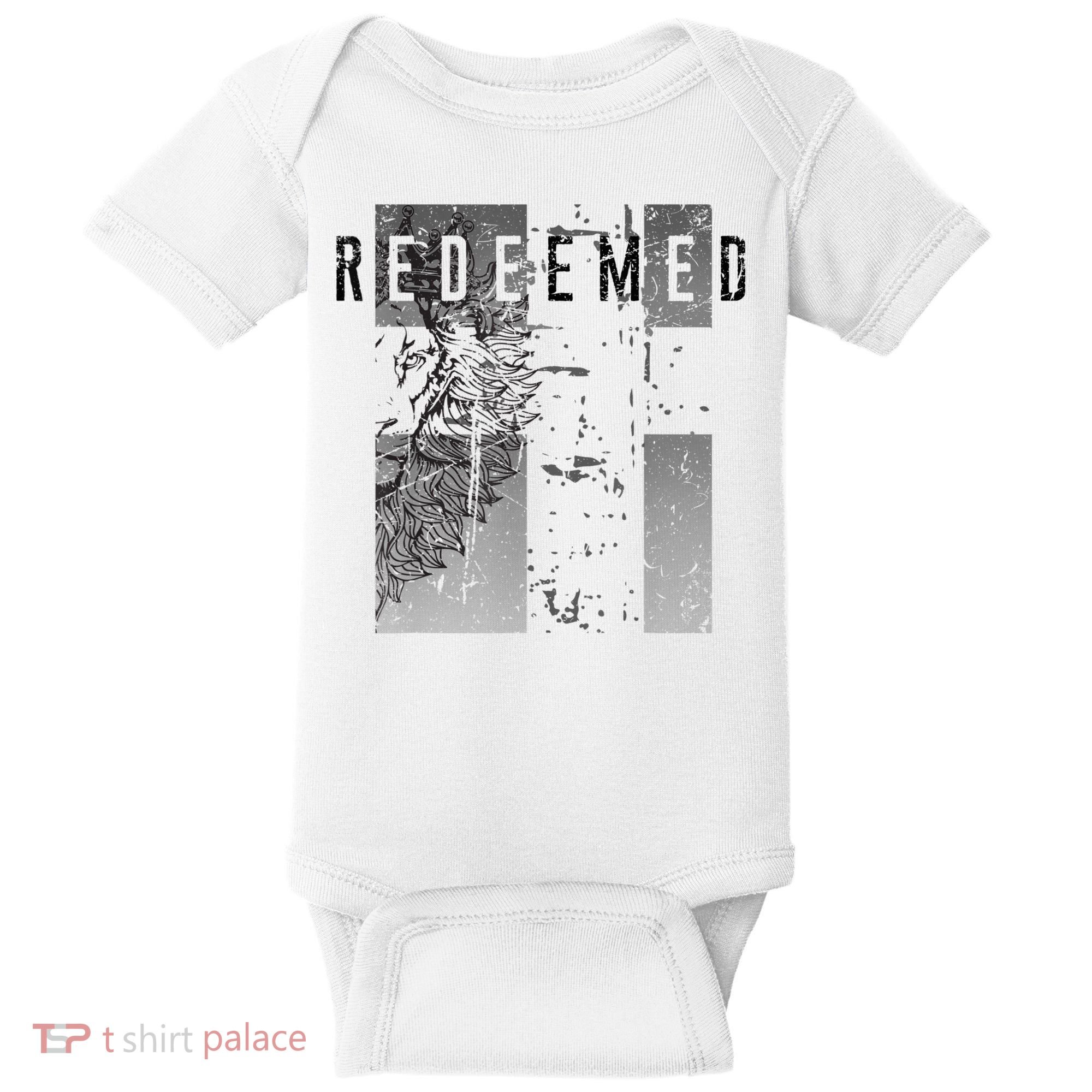 Redeemed Faded Distressed Grunge Lion With Cross Christian Baby Bodysuit
