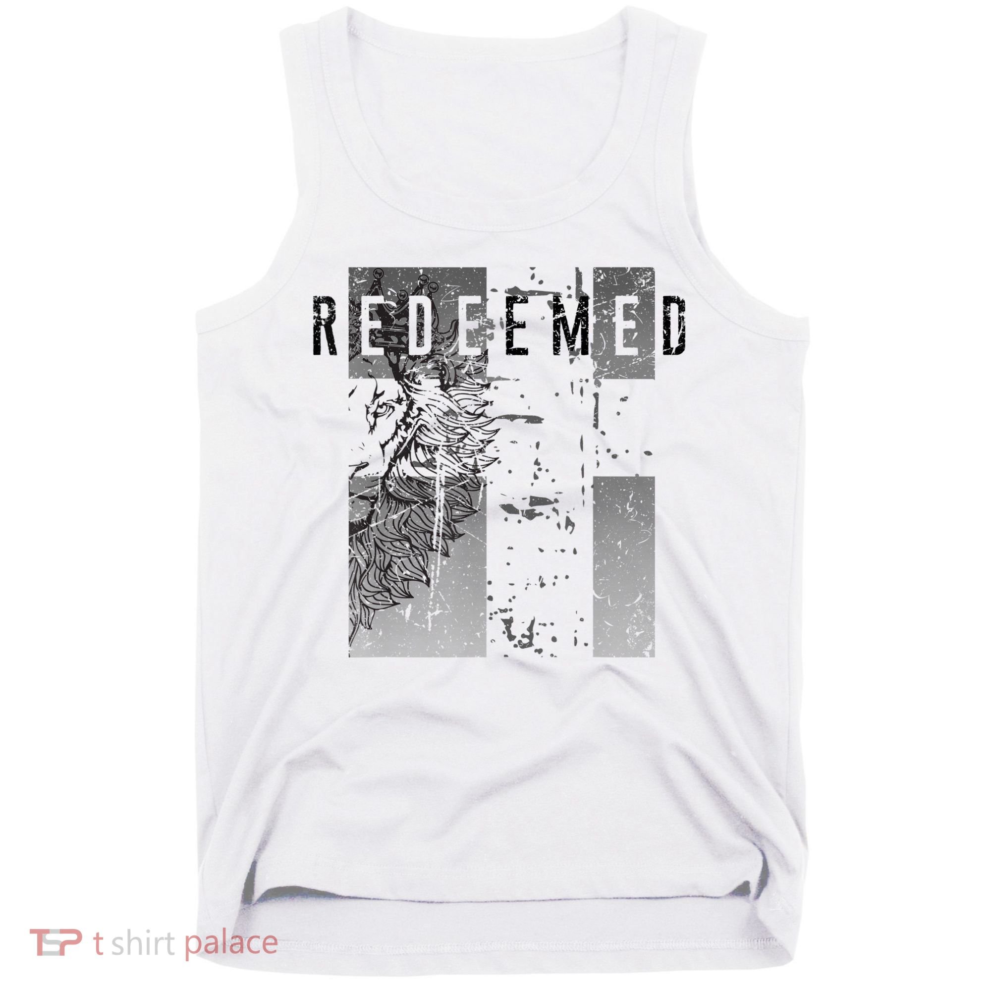Redeemed Faded Distressed Grunge Lion With Cross Christian Tank Top