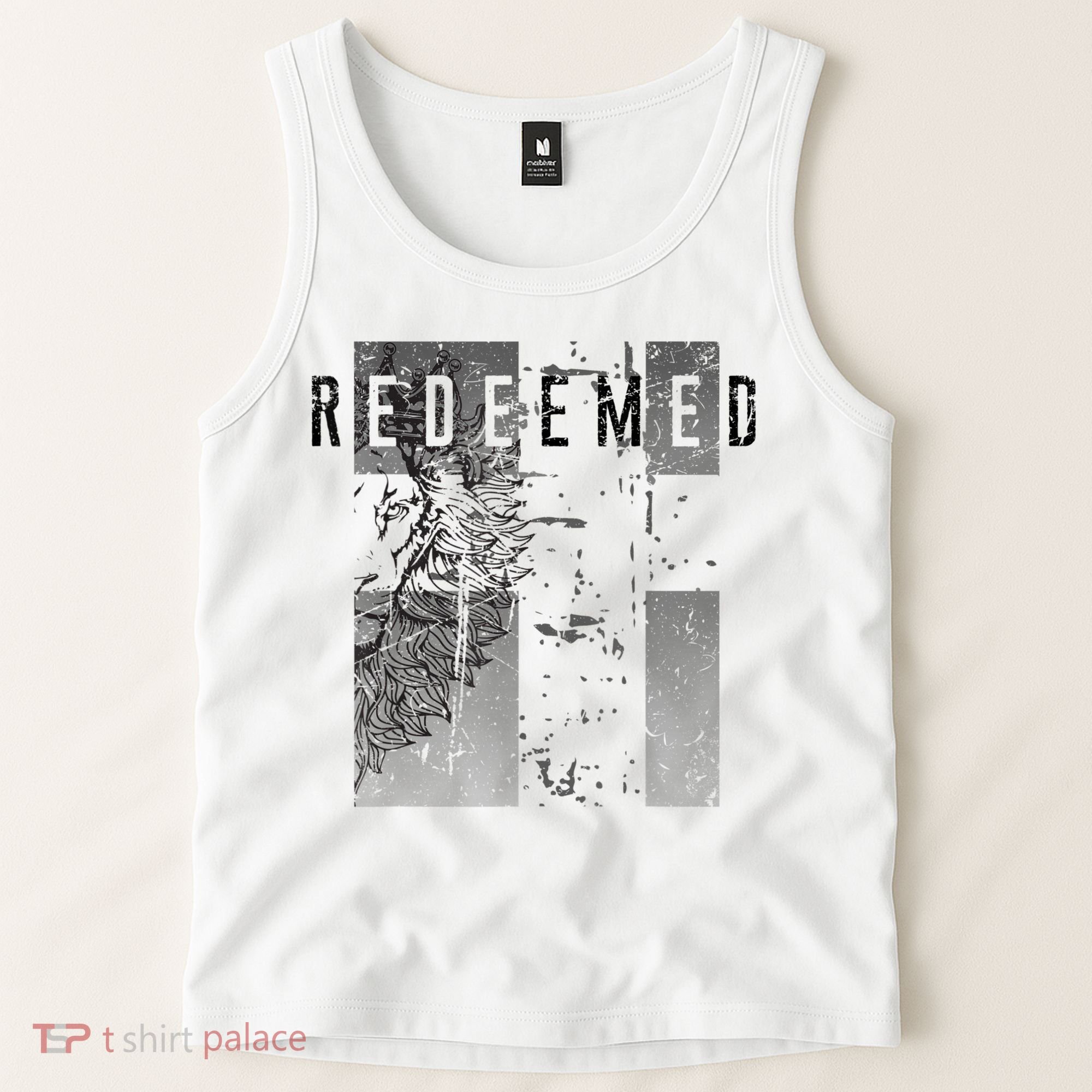 Redeemed Faded Distressed Grunge Lion With Cross Christian Tank Top