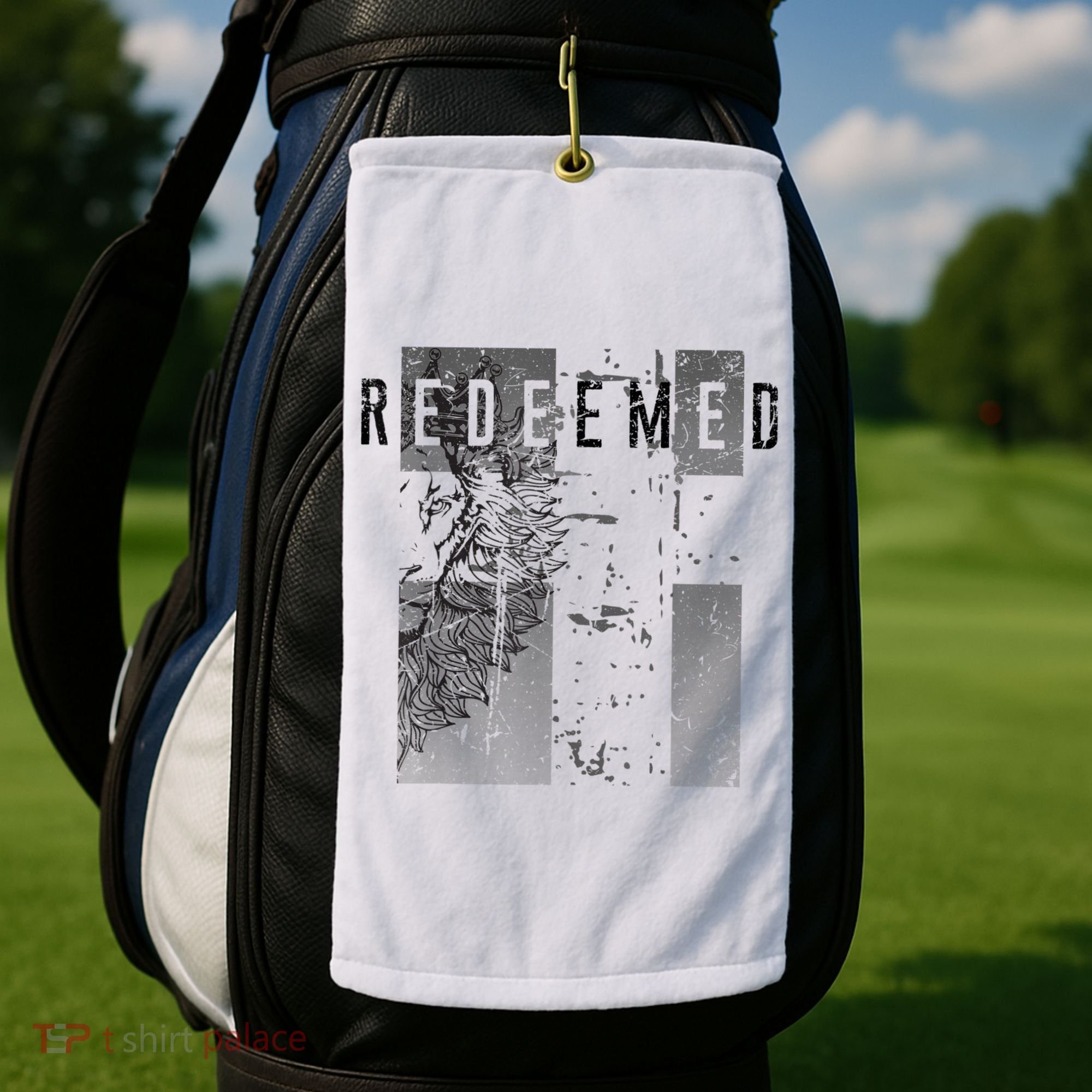 Redeemed Faded Distressed Grunge Lion With Cross Christian Golf Towel