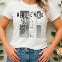 Redeemed Faded Distressed Grunge Lion With Cross Christian Women's T-Shirt thumb 2