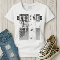 Redeemed Faded Distressed Grunge Lion With Cross Christian Women's T-Shirt thumb 3