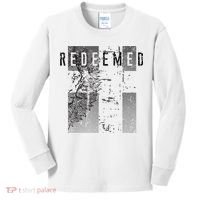 Redeemed Faded Distressed Grunge Lion With Cross Christian Kids Long Sleeve Shirt thumb 0