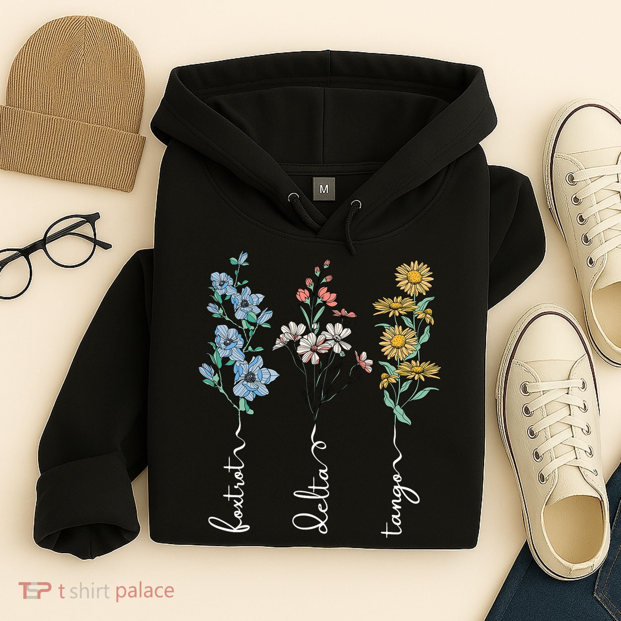 Retro Foxtrots Deltas Tangos Flower Hoodie