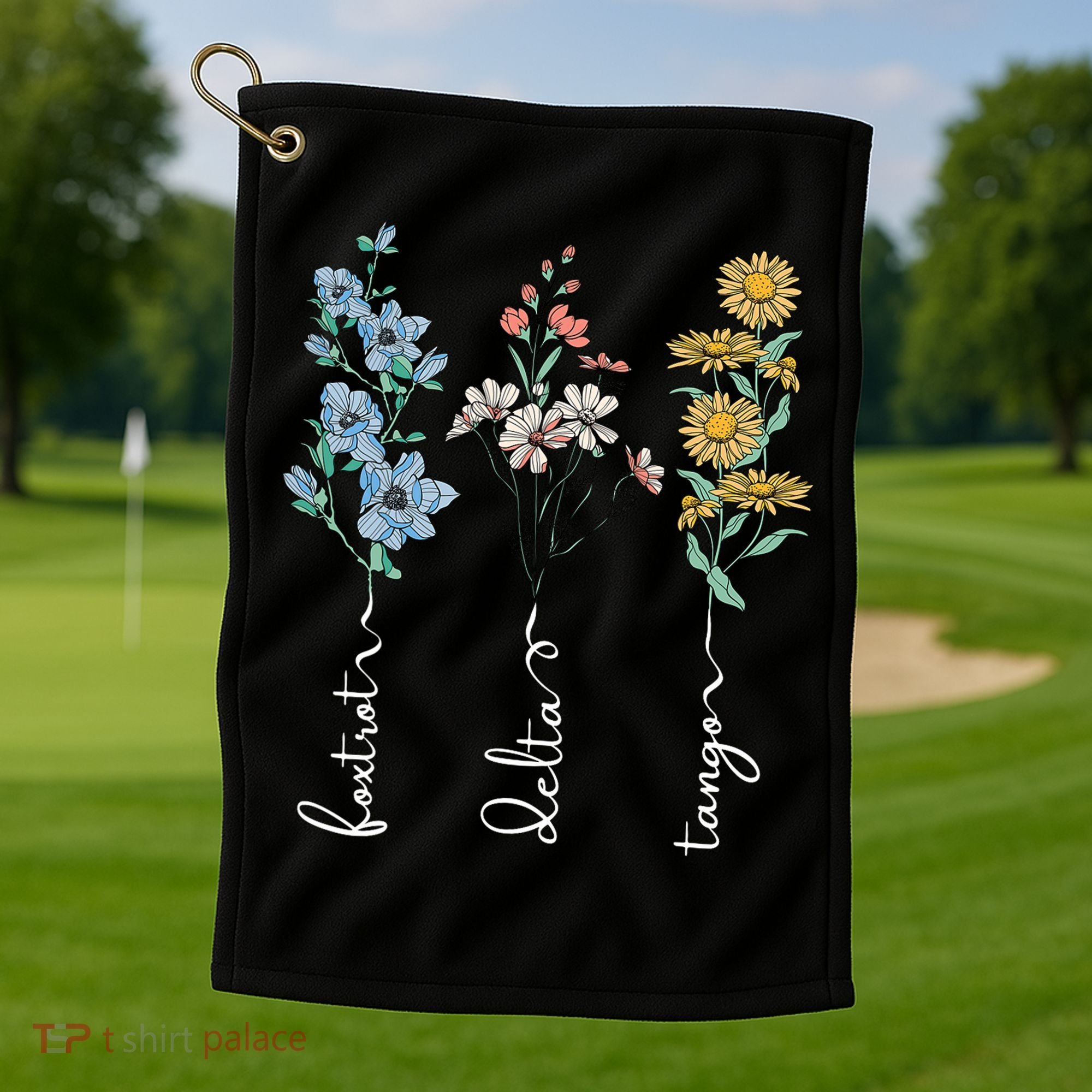 Retro Foxtrots Deltas Tangos Flower Golf Towel