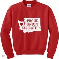 Red For Ed Washington Teacher Protest Union Educator Kids Sweatshirt thumb 0