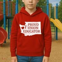 Red For Ed Washington Teacher Protest Union Educator Kids Hoodie thumb 2