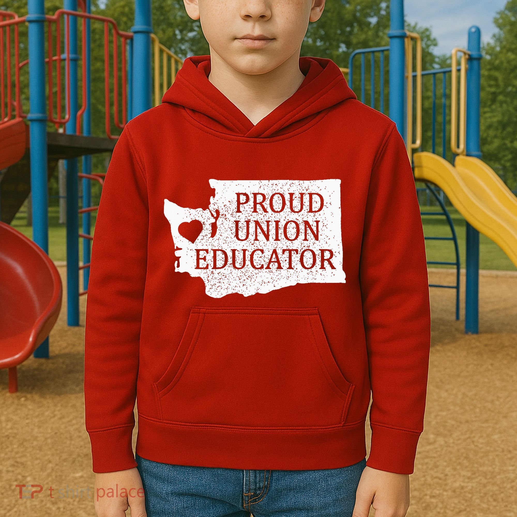 Red For Ed Washington Teacher Protest Union Educator Kids Hoodie