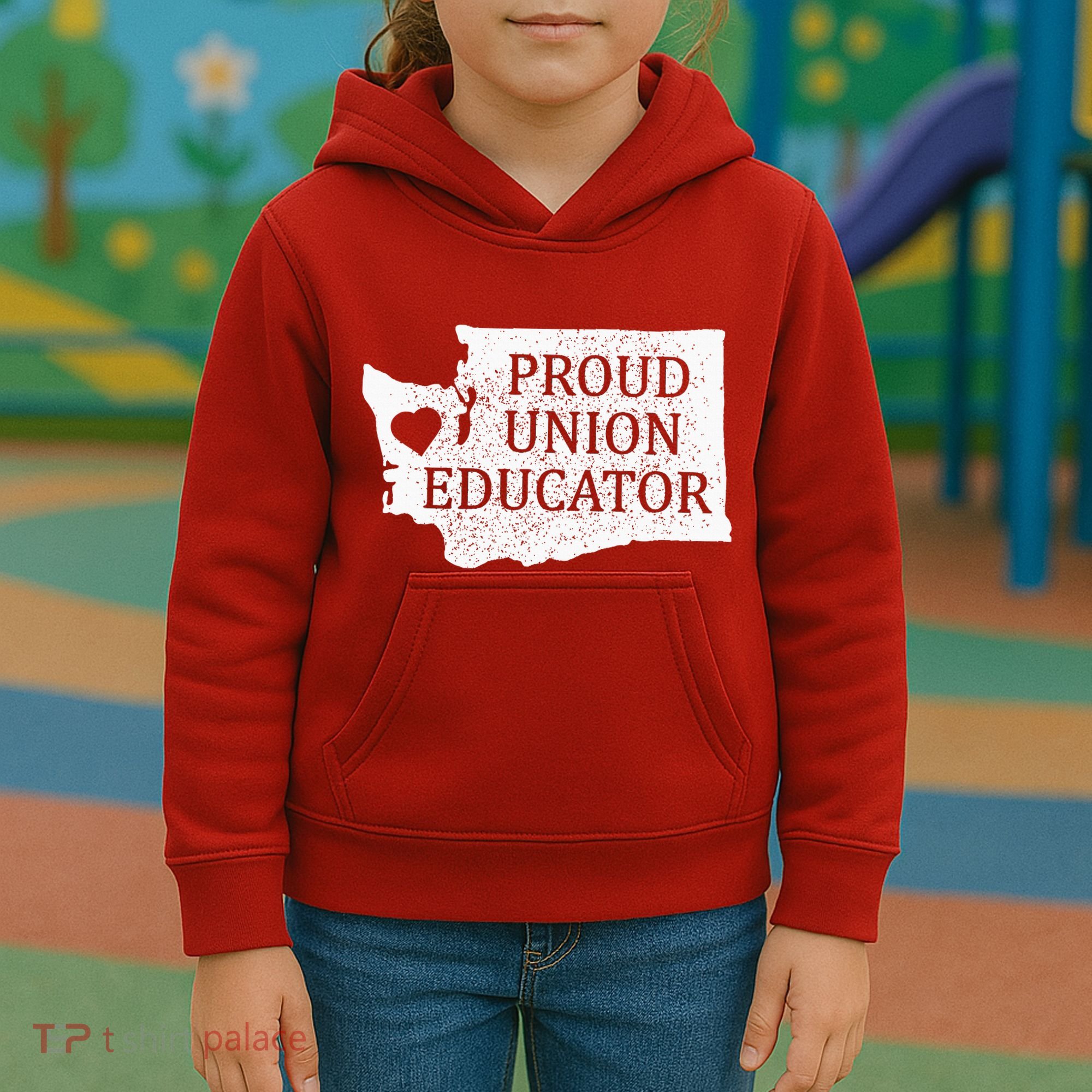 Red For Ed Washington Teacher Protest Union Educator Kids Hoodie