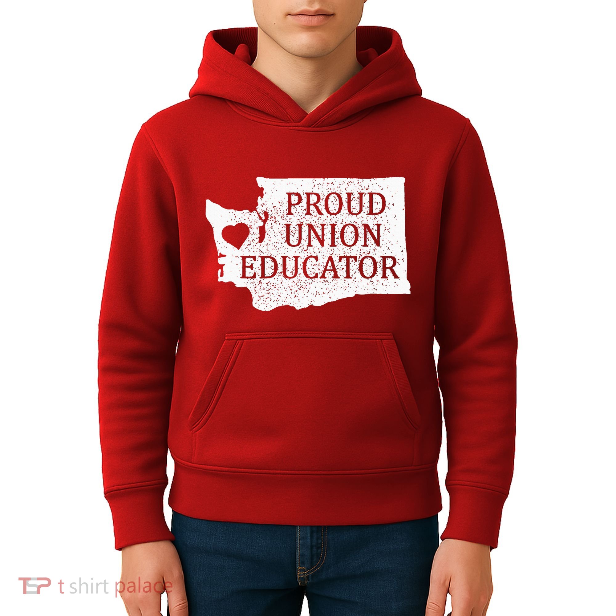 Red For Ed Washington Teacher Protest Union Educator Kids Hoodie