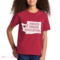 Red For Ed Washington Teacher Protest Union Educator Kids T-Shirt thumb 2
