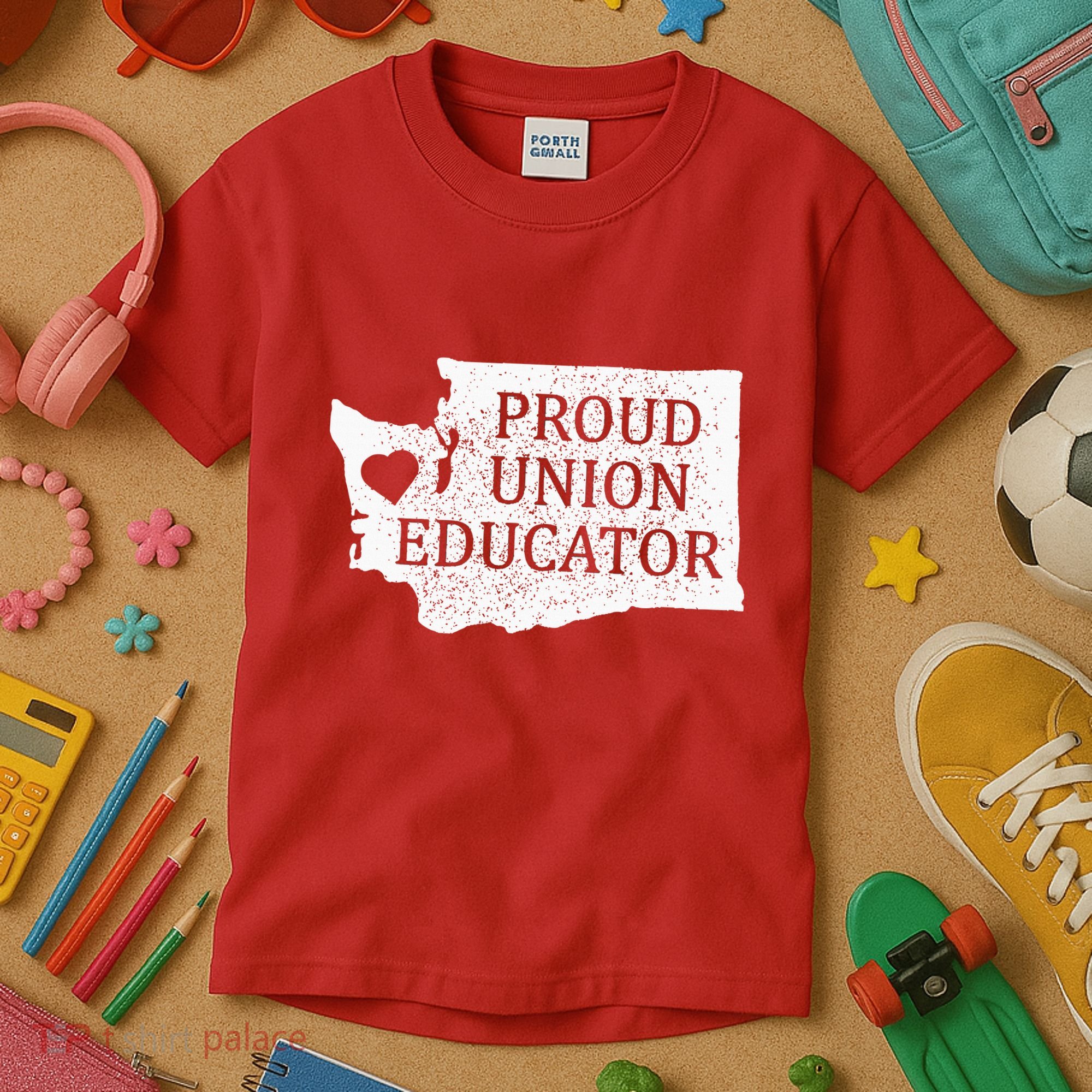 Red For Ed Washington Teacher Protest Union Educator Kids T-Shirt