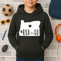 Red For Ed Oregon Teacher Public Education Supporter Kids Hoodie thumb 2
