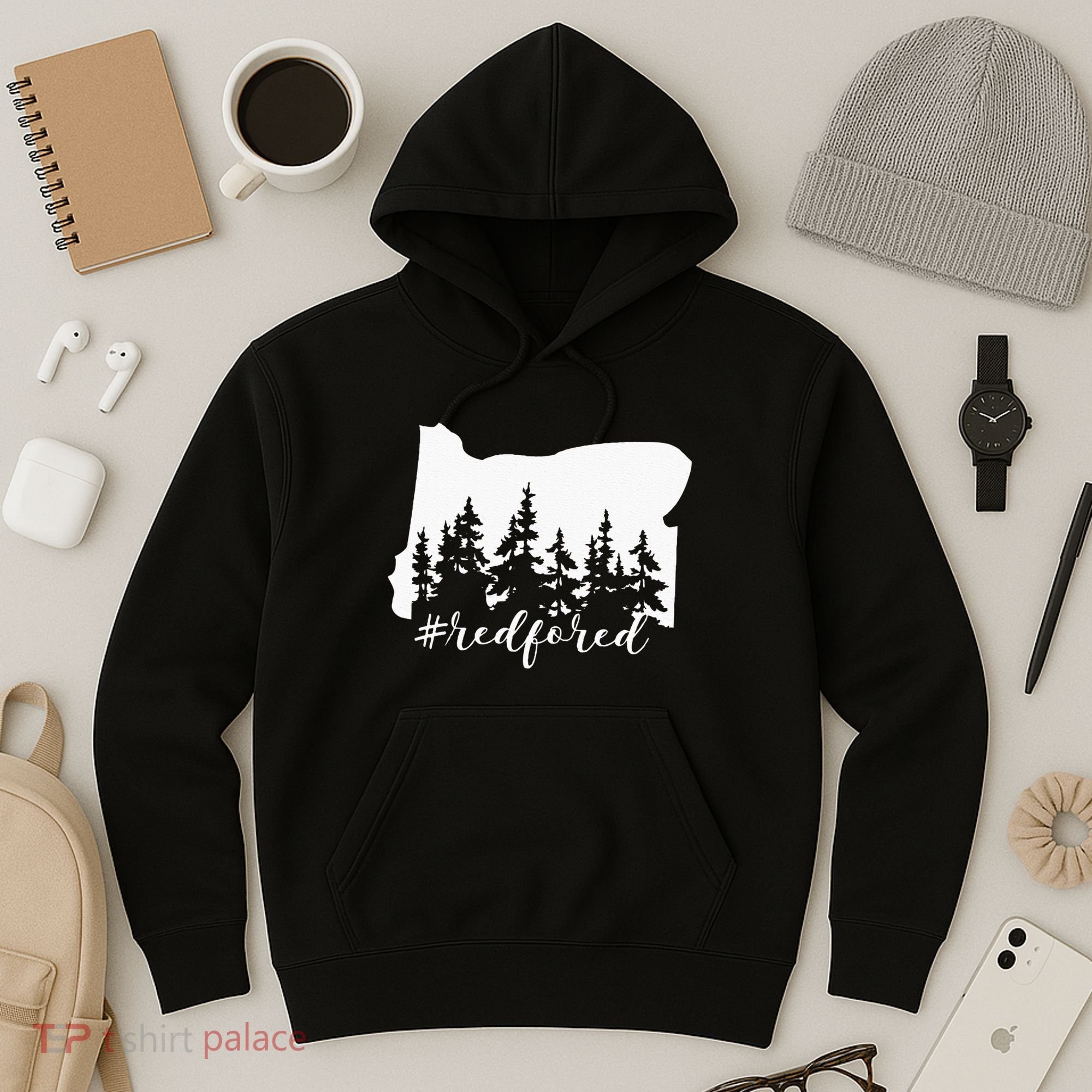 Red For Ed Oregon Trees Teacher Support Hoodie